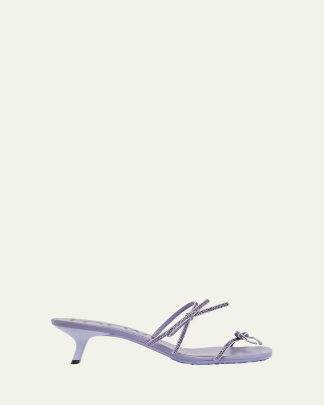 Petal Leather Crystal Bow Strappy Sandals
